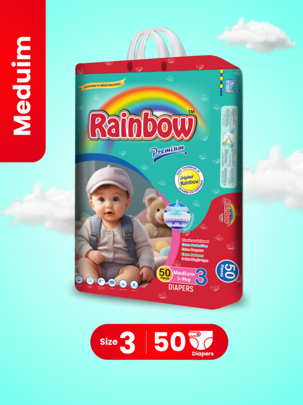 Rainbow Premium Baby Diapers Size 3 Medium (5-9kgs) 50pcs