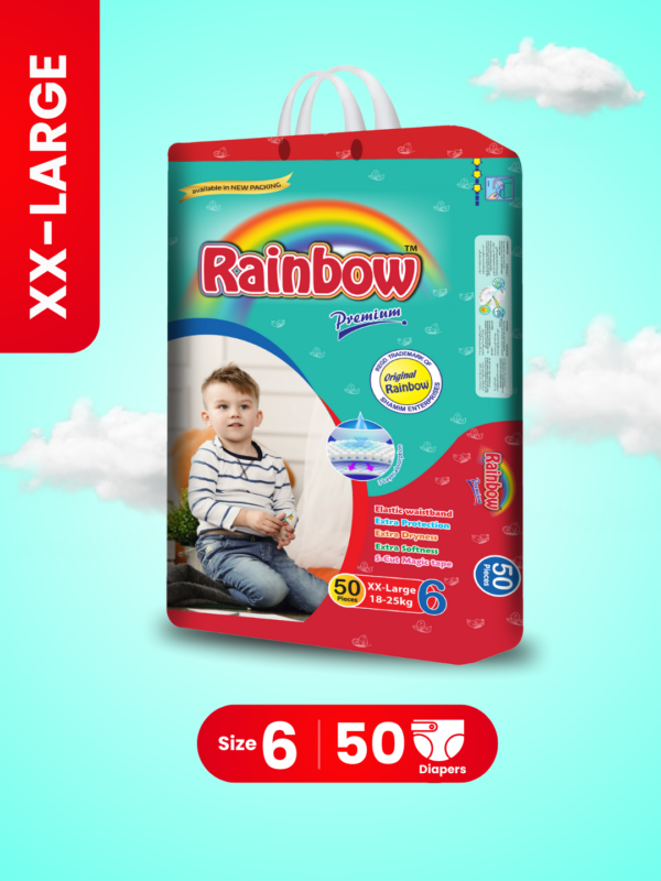 Rainbow Premium Baby Diapers Size 6 XXL (18-25Kgs) 50pcs